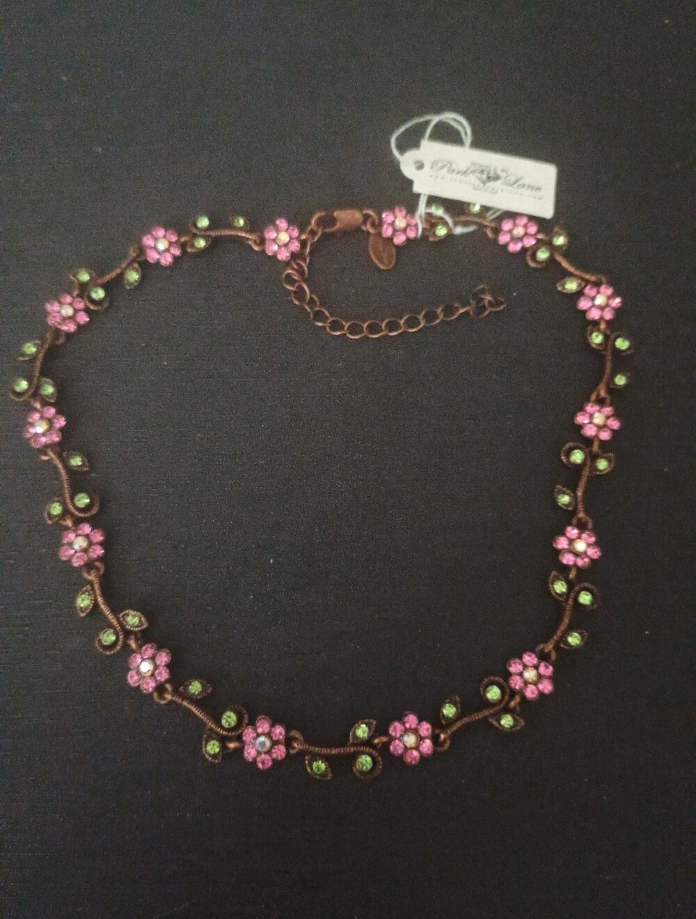 Vintage Pink Floral Crystal Necklace by Park Lane Original Tag Attached